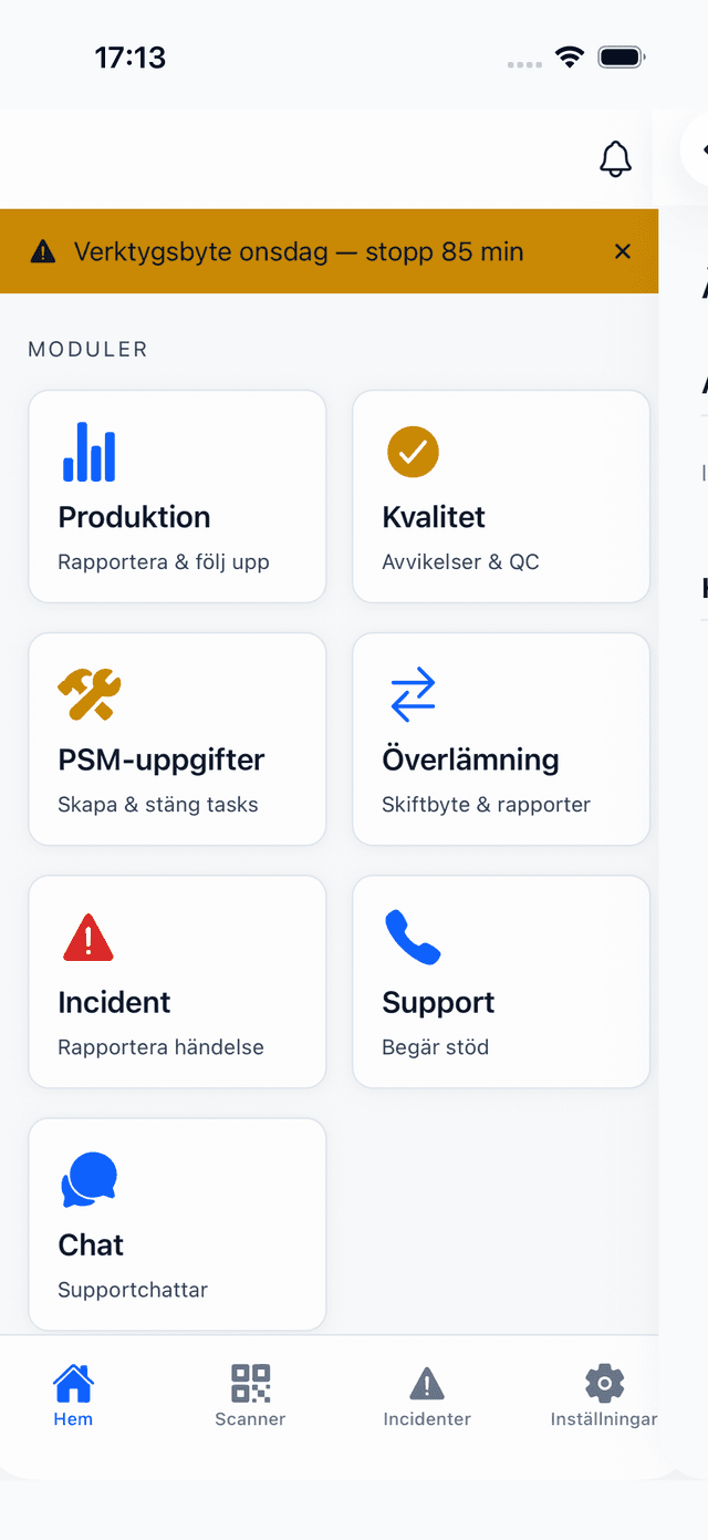 Flow mobilapp – modulöversikt